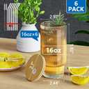 CWHHRN 16Oz Glass Cups, 6Set Glass Tumbler with Straw and Lid, Vintage Glassware for Whiskey Cocktail Beer, Iced Coffee Cups with Lid (6 PACK)