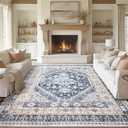 zesthome 9x12 Area Rugs,Stain Resistant Washable Rug,Ultra-Thin Rugs for Living Room,Bedroom,Non-Slip Backing Home Decor Large Area Rug (Blue/Beige,9'x12')