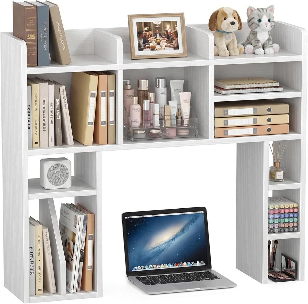 NUTIKAS White Desk Hutch Dorm with Shelves and File Organizer - 37" Wood Desktop Hutch for College Room, Desktop Bookshelf for Computer Desk, Space Saving Bookshelf