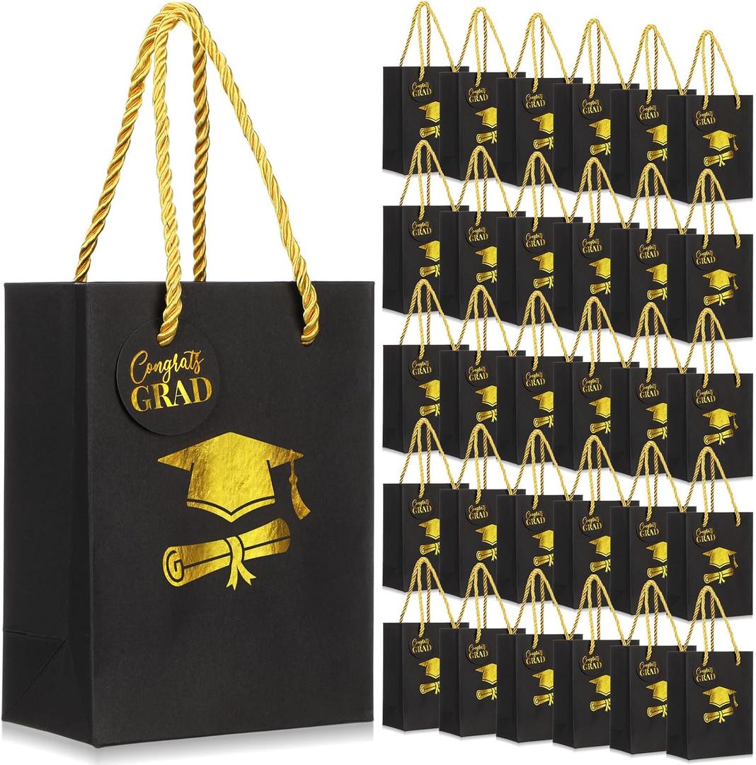 Motipuns 36 Pack Graduation Gift Bags with Handle, Congrats Grad Tags, Hot Stamping Class of 2026 Goodies Bags for High School College Congrats Grad Party Supplies
