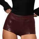Women's Faux Leather Shorts High Waist Stretch Skinny Mini Shorts Sexy Hot Pants (Wine Red) XL