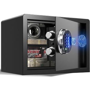 Grimtron Smart Biometric Safe - (0.80 cu. ft.) Fingerprint Lock Box with Silent Mode, Backlit Keypad and LED Light, Small Caja Fuerte with Anti-Rust and Anti-Theft