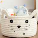 Zopeal Cat Basket Storage Woven Organizer with Ears Easter Decorative Gift Pet Toy Cute Cotton Rope Basket for Gift Cat Dog Toy Bin Nursery Room(8.3 x 4.7 Inch,White)