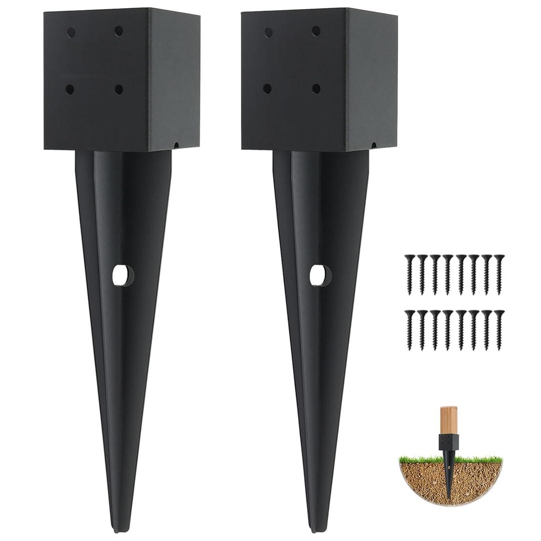 2 Pcs 4x4 Fence Post Anchor Ground Spike 16" (Inner Size 3.6"x3.6") Black Powder CoatedMailbox Post Anchors, for Deck,Fence, Railing,Mailbox 