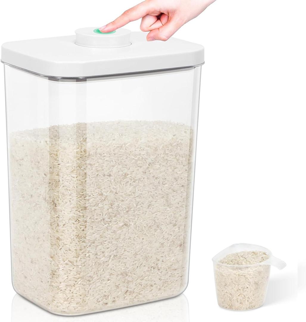 TBMax Large Airtight Food Container 6 Qt with Pop Up Lid & Measuring Cup for Rice, Flour, Cereal, Sugar, or Pet Food Storage, Rectangular Tall Food Storage Bin for Kitchen Pantry Organization
