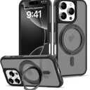 for iPhone 16 Pro Case with 360 Rotatable Magnetic Ring Stand [Compatible Mag-Safe] [Military Grade Protection] Translucent Matte Phone Cases for Women Men 6.3'', Black