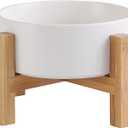 Elevated Ceramic Cat Bowl  Cat Food Bowl with Bamboo Stand  Raised Dog Dish for Puppies  Anti Vomiting, Stress Free  13.5 oz / 400 ml  White