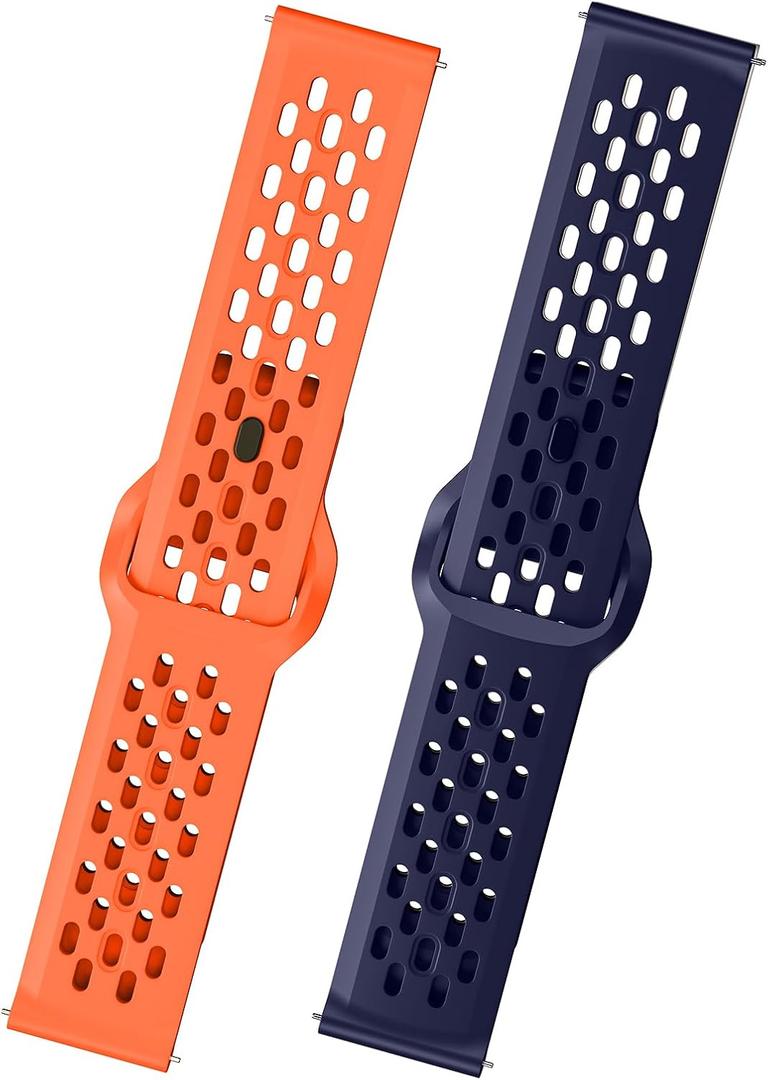 Soft Silicone Watch Bands 22mm 20mm 19mm 18mm Breathable Sweatproof Sport Watch Straps with Quick Release for Women & Men (Orange+Navy Blue)