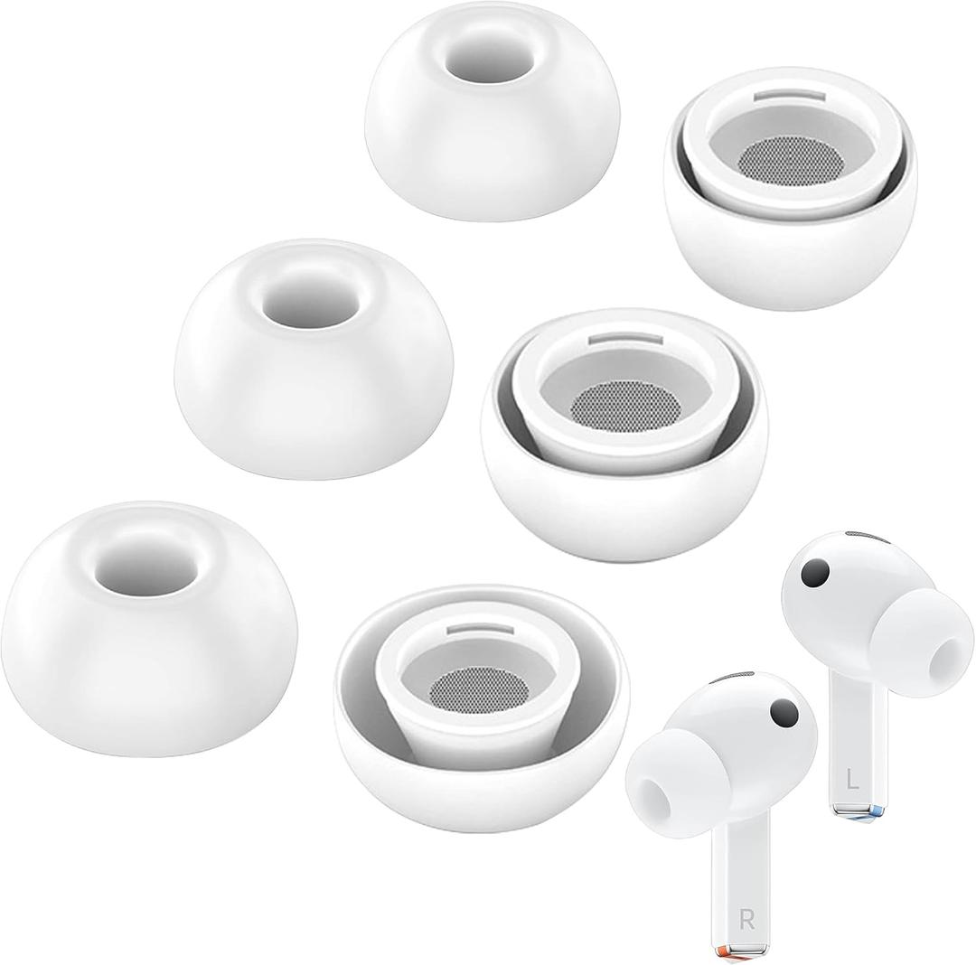 3 x Ear Tips for Galaxy Buds 3 Pro - Silicone Earbuds for Samsung Buds Pro 3, Compatible with Samsung Galaxy Buds Pro Replacement Accessories, L/M/S (3 Pairs) (White)