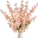 6PCS Silk Delphinium Artificial Flower Lifelike Silk Larkspur Flowers Plant 35.43" Long Stem Blossoms Fake Flowers for Tall Vase Floral Arrangements Home Table Wedding Decor(Champagne Pink)