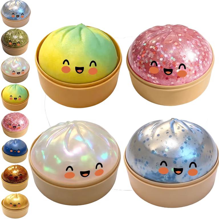 Teyva Daily 10 Pieces Dumpling Stress Balls - Bulk Jumbo Glitter Squeezes Sensory Toys Stress Relief Release Pressure Gifts for Kids Adults Birthday Party Favors Classroom Prizes Goodies Bag Stuffers