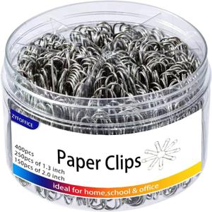 Shiny Silver Jumbo Paper Clips, 1.3 Inch (33mm) & 2 Inch (50mm), 400pcs for Office, School & Home Document Organizing