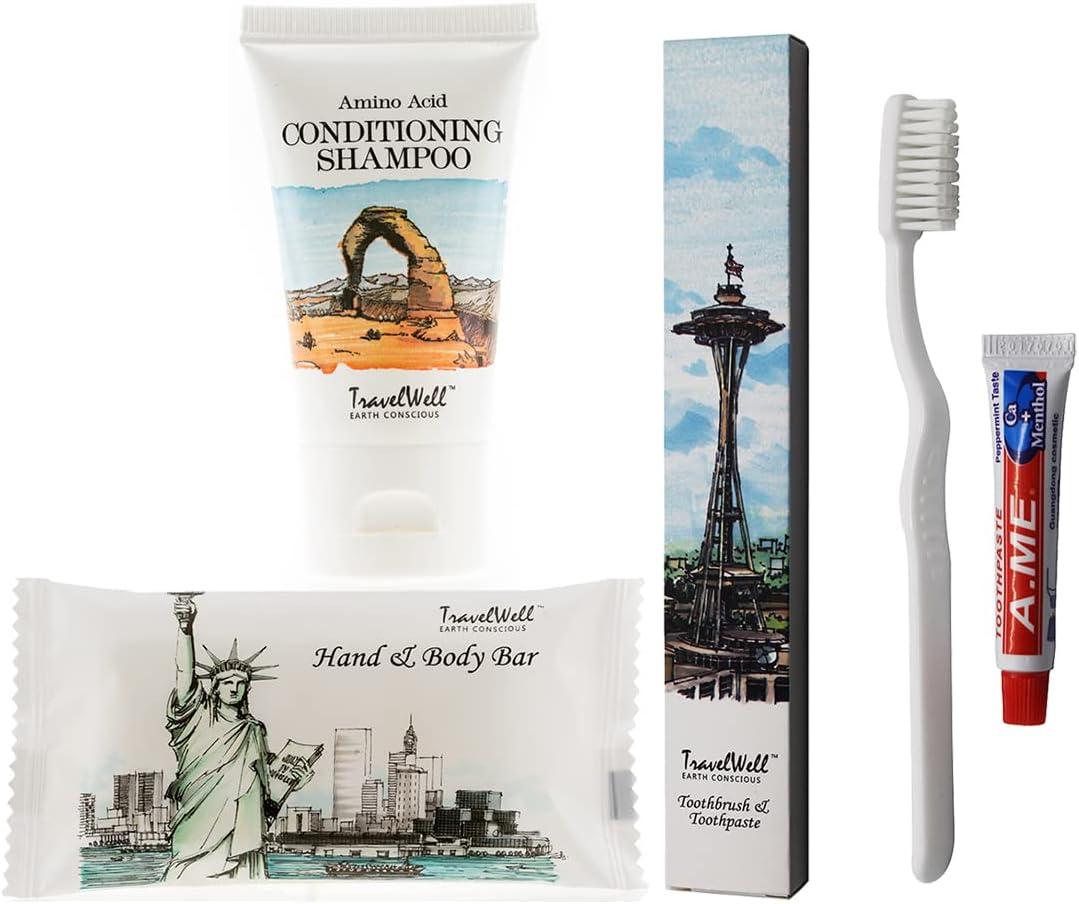 Hotel Toiletries Amenities Travel Size Massage Cleaning Soaps in Bulk 1.0 Shampoo & Conditioner 2 in 1,Boxed Toothbrush Toothpaste Individually Wrapped 20 Set