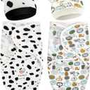 VitalCozy 2 Pack Preemie Baby Swaddle Blanket Wrap with Hat 3-7 Lbs Preemie Hat Newborn Receiving Blanket Wrap for Boy Girl(Animals, Cow)