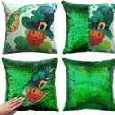4 x St. Patrick's Day Glitter Sequin Pillow Cover 16x16 Inch - Reversible Sparkle Sequined Cushion Case for Irish Holiday Home Party Decor (Leprechaun)