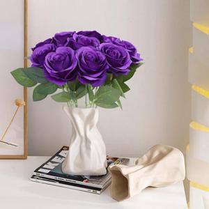 Artificial Rose Flower Artificial Flowers Flower with Long Stem Silk Roses Bouquet for Wedding Bridal Shower Party Home Decoration Purple, 10