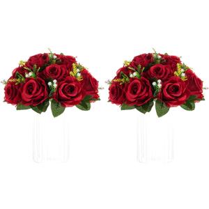 NUPTIO Flower Wedding Centrepieces for Tables - 2 Pcs 9.5in Diameter Crimson Artificial Flowers Rose Ball for Centerpieces Table - Fake Rose Arrangements for Weddings Birthday Party Decor