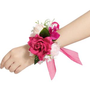 Ling's moment 6pcs Wedding Wrist Corsage Artificial Flowers, Girl/Mother Homecoming Prom Corsages Wristlet Dcor, etc. Hot Pink Magenta