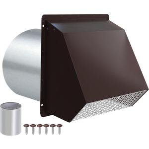 8 Inch Hooded Wall Vent with Screen and Damper,Outdoor Wall Exhaust Vent Cover Wall Cap for Exterior Kitchen Range Hood Ventilation Dryer HVAC Duct Air Exhaust, Galvanized Steel, Brown