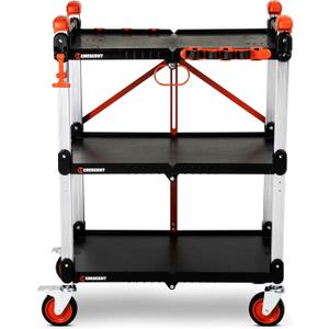 Crescent SITERUNNER, 3 Shelf Heavy Duty Folding Jobsite Cart - 300-lb Capacity, F3SCBL, 30"D x 8"W x 6"H