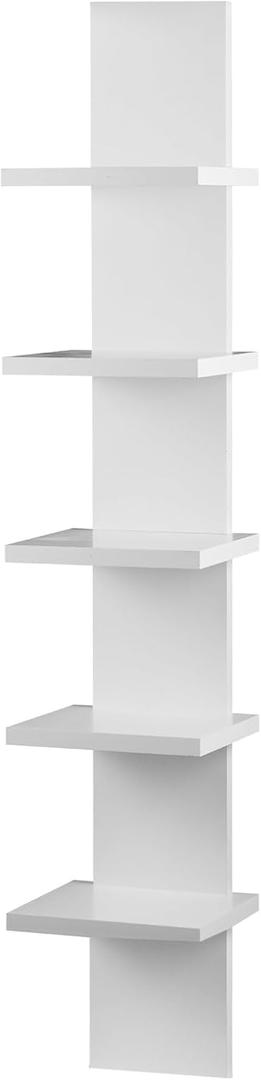 Extended 5 Tier Wall Shelf Unit - 43" Lack Display Floating Shelf, Narrow Smooth Laminate Finish - Vertical Wall Decor Mount Floating Storage Home Decor Organizer Tall Tower Utility Shelves(White)