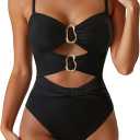 One Piece Swimsuit for Women with Metal Ring Swim Suit Sexy Bathing Suit Cutout Monokini 2025 (Large, Black)