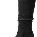 DREAM PAIRS Women's Knee-High Boots, Comfortable Chunky Block Heel Pointed Toe Pull On Side Zipper Suede Slouch Riding Boots, 9.5, Black