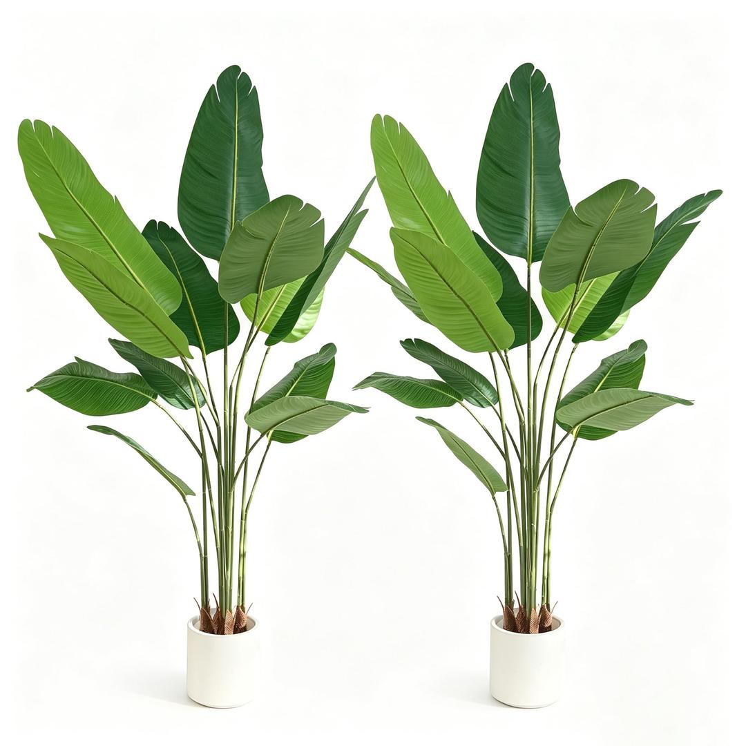 Bird of Paradise Artificial Plant 4 ft Tall Faux Banana Leaf Tree, 2 Pack