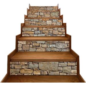 TUOKING 6 Strips Stair Stickers, Vinyl Self-Adhesive Refurbished Staircase Decals, 39.37 x 7.08 Inch for 6 Steps, Stone Pattern