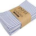 Plain Striped Cotton Linen Blended Dinner Cloth Napkins - Set of 12 (40 x 30 cm) - for Events & Home Use (Blue)