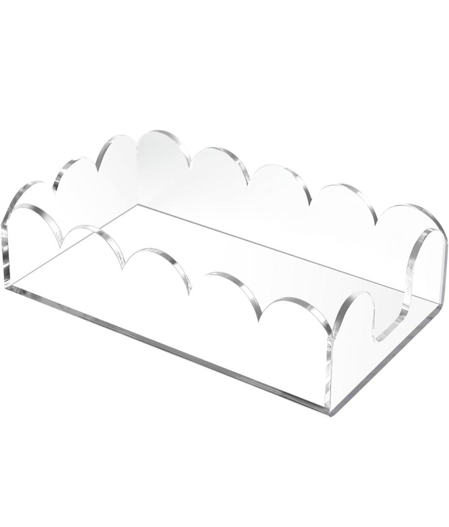 Acrylic Napkin Holder for Bathroom, Sleek Scalloped Design Guest Towel Holder, Disposable Holder Hand Towel Tray for Parties, Weddings, Party, Hotel, Restaurant and Kitchen 5 x 9 Inch 1 pcs