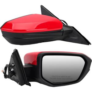 Passenger Side Mirror Compatible With 2016 2017 2018 2019 2020 2021 Honda Civic Coupe Sedan Hatchback,Mirror with Power Glass,Non-Heated,Manual Folding(Red) (Right-3pins)