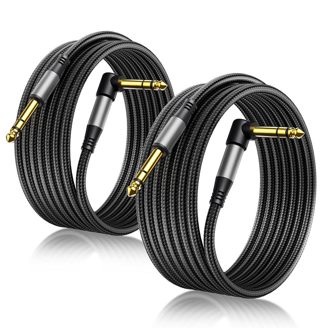 Aqdocvf 2-Pack 1/4 Inch TRS Instrument Cable 10FT, Premium TRS Cable-Noise Free and Long-Lasting Stereo 6.35 Balanced Interconnect Line for Electric Guitar, Bass, Keyboard, Speaker, Mixer, Amplifier