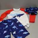 Boys Rash Guard Swimsuits Sets Shark Print Long Sleeve Bathing Suit Swimwear Set with Hat, 130/60