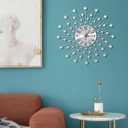 28 Inch Silver Crystal Large Modern Metal Starburst Decor, Bling Crystal Wall Clock for Kitchen Office Bedroom Living Room Decorative