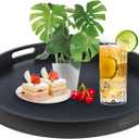 Large Round Black Tray, 20" Extra Large Black Ottoman Tray, Wood Serving Trays, Decorative Trays with Handles for Home Kitchen