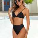 Womens High Waisted Thong Bikini Bottoms Swimsuit Bottoms High Cut Rave Bottoms (Medium, Black)