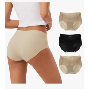 INNERSY Women's Seamless No Show Hipster Panties Invisible Light Underwear 3-Pack, Small, Black/ Nude 