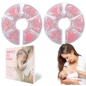 Breast Therapy Ice Packs, Hot and Cold Breast Pads, Breastfeeding Essentials Large Gel Bead Packs for Moms, 2 Pack (Pink, M) 2Pcs