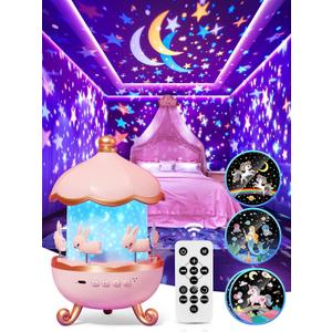 Carousel Night Light for Kids, 15 Music+15 Films+315 Colors Star Projector for Kids Night Light Projector,360+Remote+1200mah Unicorn Toys for Girls Room Decor, Valentines Gifts for Kids, Girls, Baby