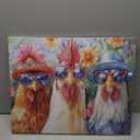 ZSHARTSWD Funny Roosters Wall Art Color Chicken with Glasses Pictures Farm Animals Painting Farmhouse Rooster Canvas Prints Kitchen Bathroom Home Decor Framed (Beige, 16.00" x 20.00")