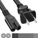 2 Prong Power Cord 25 FT, Non-Polarized AC Power Replacement Supply Cable, 7A, 125V, ETL Compatible with PS5/PS4 Samsung LG TCL Sony Roku TV, Xbox, Laptop, Printer, C7 to 1-15P, Black, with 25 Ties