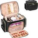 Bagmoly Large Makeup Bag, Portable Travel Makeup Bag Organizer for Women Girls with Makeup Brush Compartment & Two Side Pockets, Cosmetic Travel Bag Vertical Storage Toiletry Bag - Black