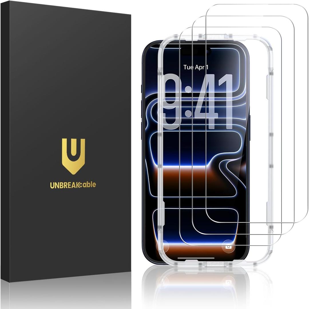 UNBREAKcable 3-Pack Screen Protector for iPhone 17 Pro, Double Shatterproof Tempered Glass [Easy Installation Frame] [9H Hardness] [99.99% HD Clear] [Case Friendly] for iPhone 6.3 inch