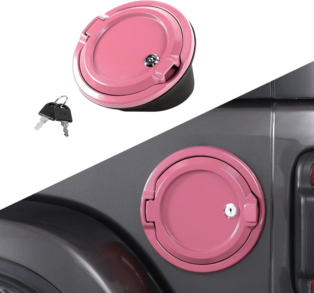 for JL Locking Fuel Door Gas Tank Cap Cover Fit for 2018-2025 Jeep Wrangler JL JLU 2/4 Door, Aluminum Fuel Door Exterior Accessories(Pink)