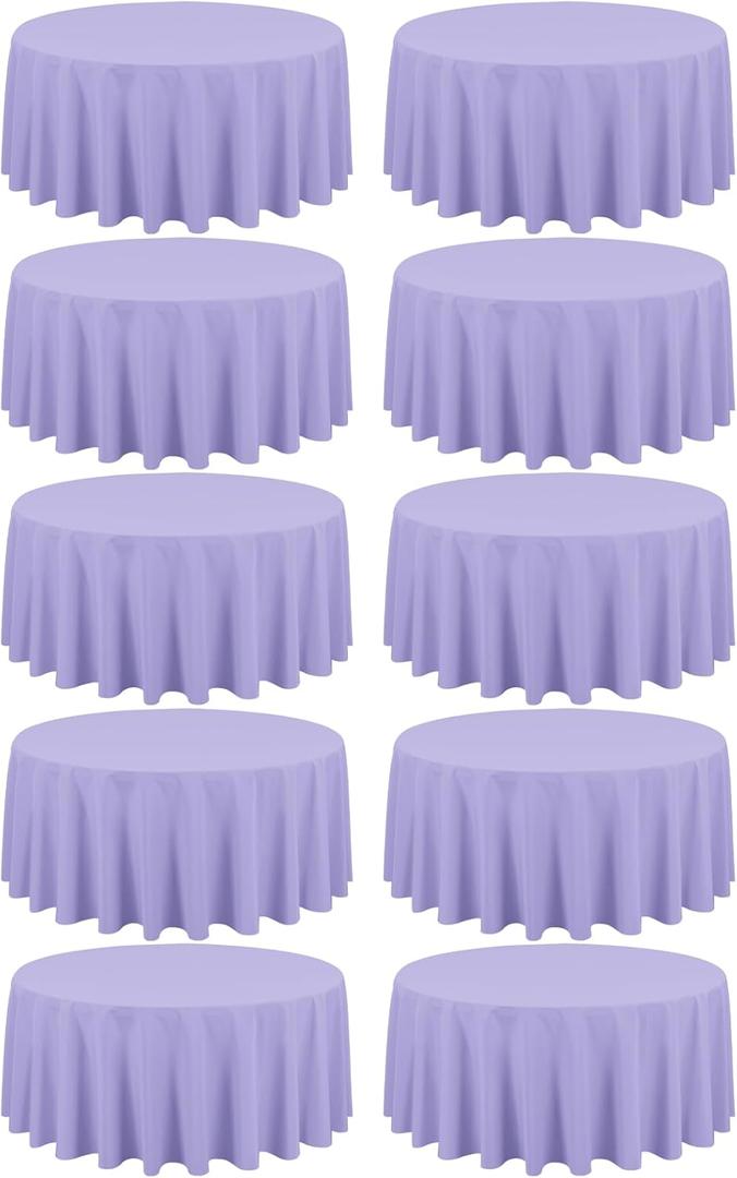 10 Pack Lavender Round Tablecloths - 90 Inch, Polyester Table Cover, Stain and Wrinkle Resistant Washable Fabric Table Cloth for Wedding Banquet Parties
