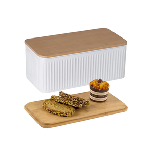 Large Bread Box for Kitchen Countertop Corner Breadbox for Homemade Bread Metal White Vertical Stripe Pattern Embossed Bread Storage Container Bin with Bamboo Lid