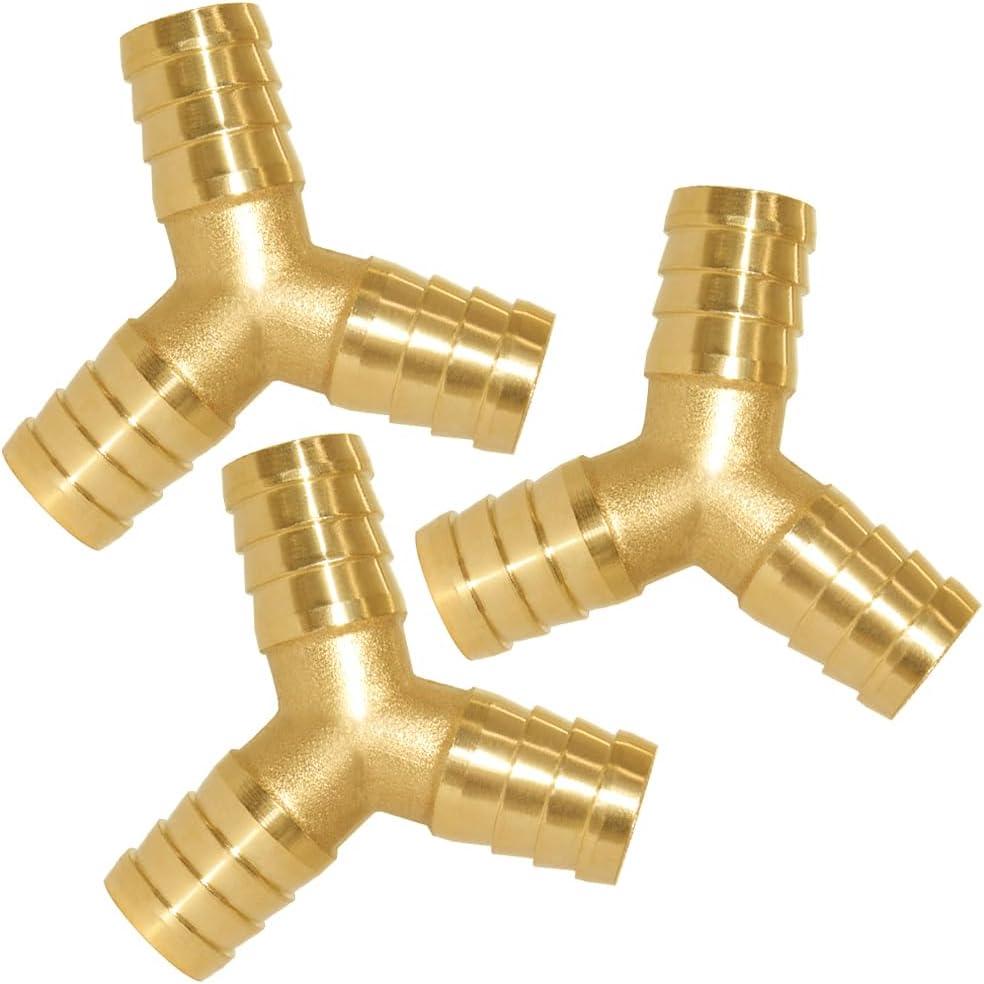 Uenede 3PCS Solid Brass 3/4"OD Barb Fitting Y 3-Way Union Intersection Barbed Hose Fittings for Water/Oil/Gas