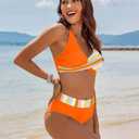 AI'MAGE Women's High Waisted Bikini Sets Tummy Control Swimsuits 2026 Two Piece Bathing Suits Color Block Halter Swim Suits (Orange, L)