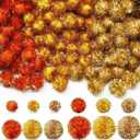 Knitgrip 150 Pcs Large Glitter Tinsel Pom Poms 2.5" 2" 1.4" 1" Christmas Pompom Balls Jumbo Glitter Balls for DIY Craft Making Christmas Decorations(Gold, Orange, Yellow)